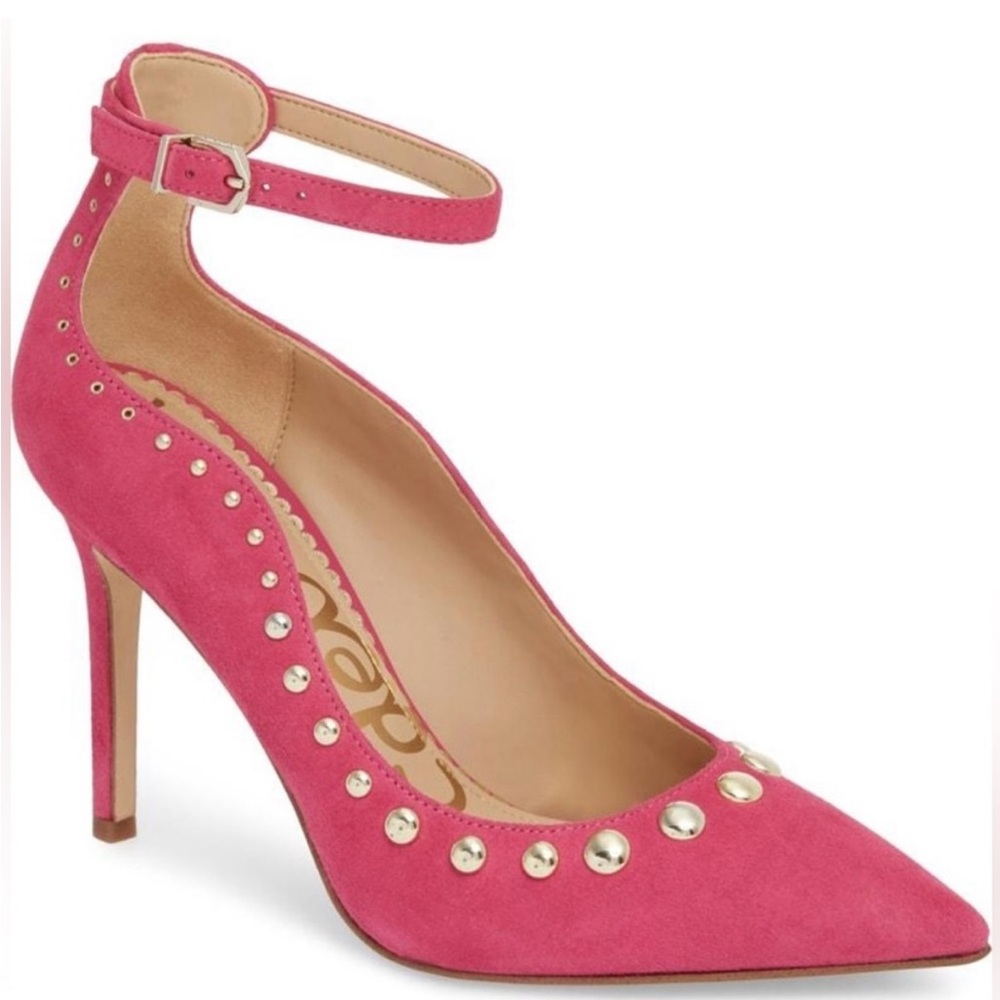 Pink Stiletto Heels with Ankle Strap and Studded Detail